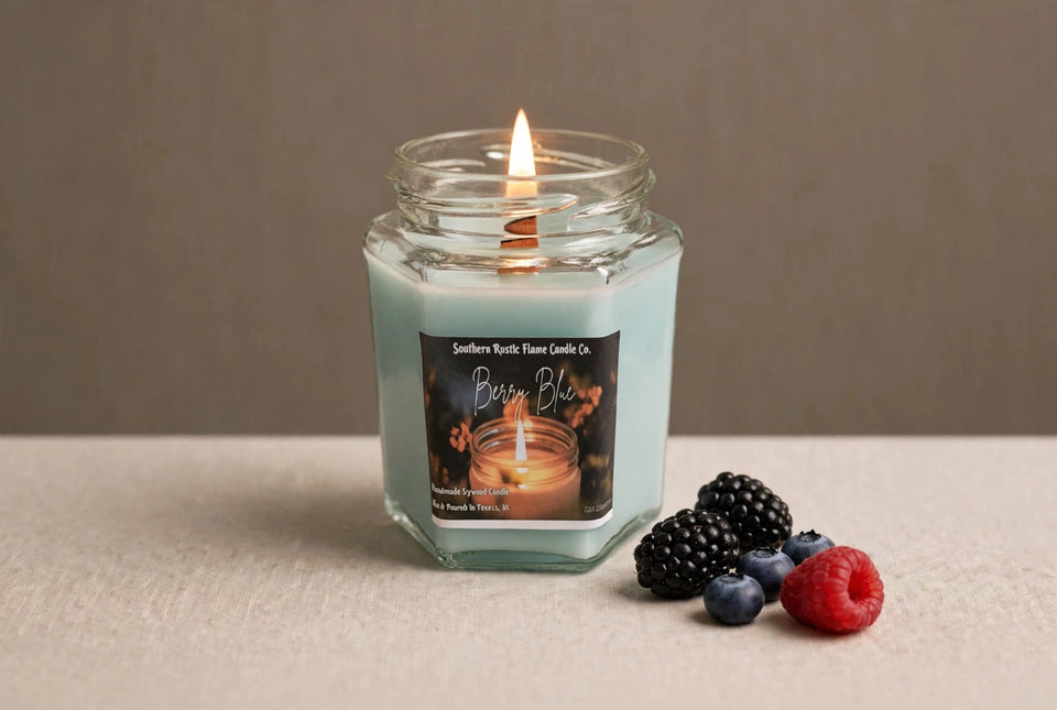 Berry Blue – 9oz Hexagon Jar Candle – Wooden Wick