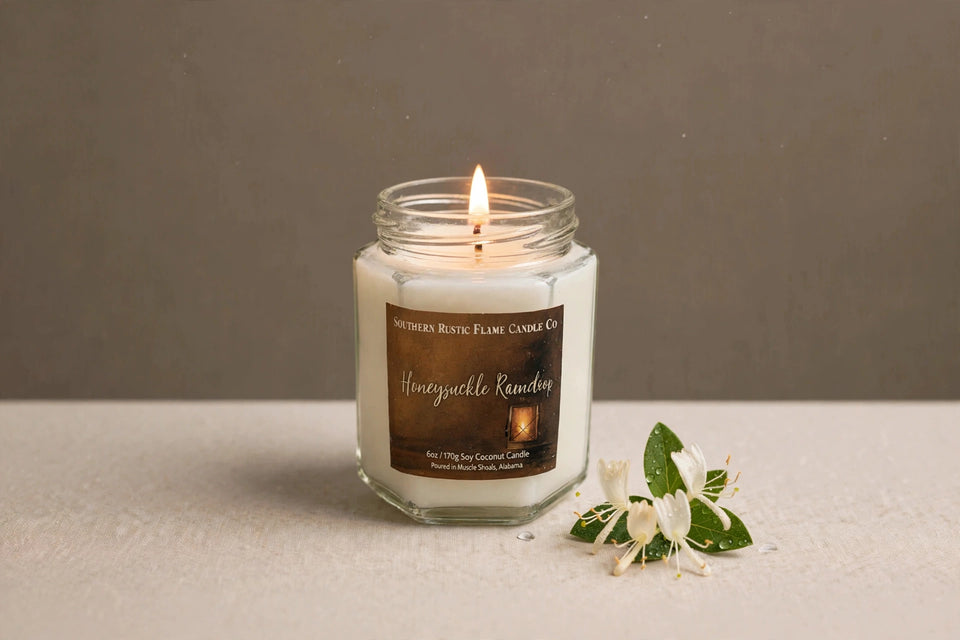 Honeysuckle Raindrops – 6oz Hexagon Jar Candle – Cotton Wick