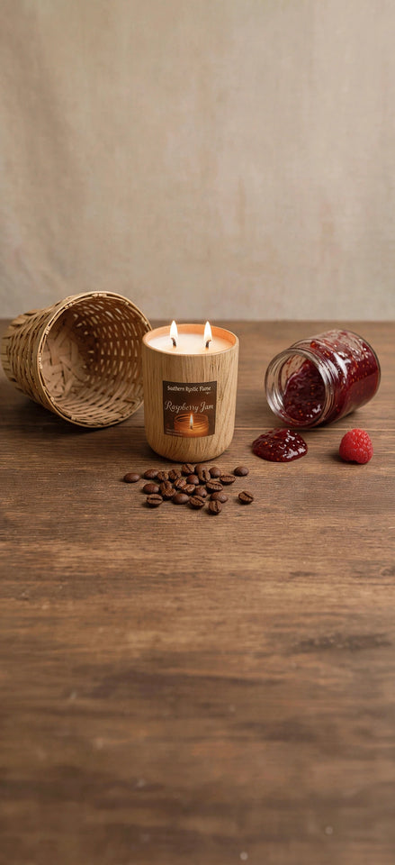Raspberry Jam-11oz Wood Grain Ceramic Hand-Poured Scented Candle