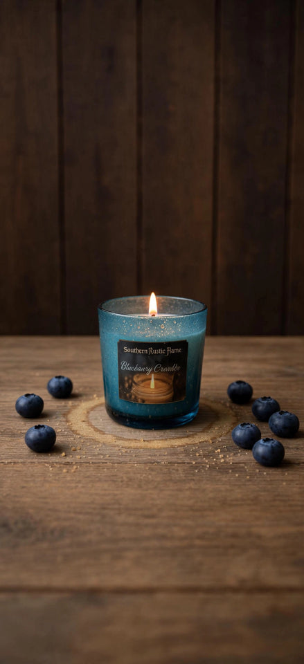 Blueberry Crumble – 10oz Lake Blue Mercury Candle – Wooden Wick