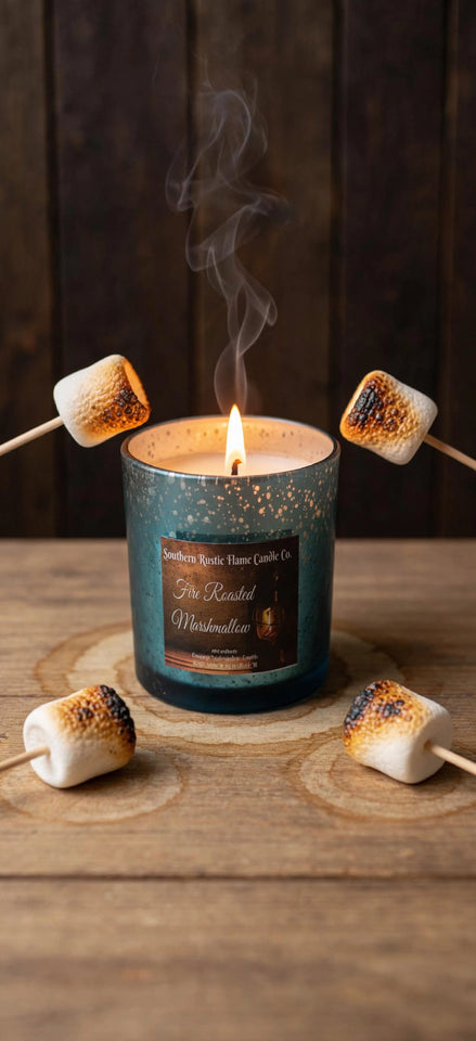 Fire Roasted Marshmallow – 10oz Lake Blue Mercury Candle – Wooden Wick