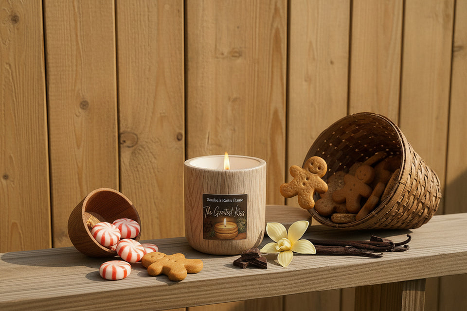 The Gretel's Kiss – 11oz Wood Grain Ceramic Candle – Wooden Wick