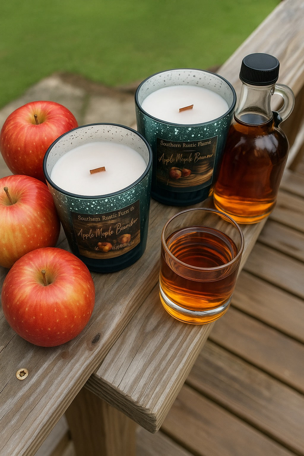 Apple Maple Bourbon-10oz-Mercury Blue -Hand-Poured Scented Candle-Southern Rustic Flame Candle