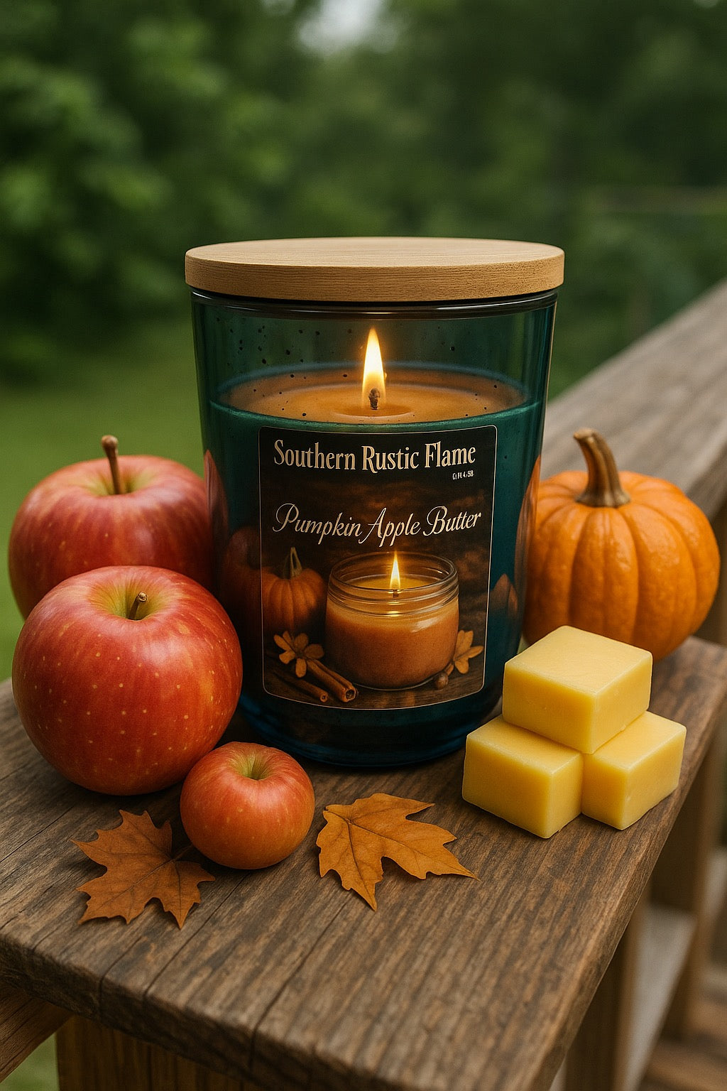 Apple Pumpkin Butter-10oz Mercury Blue-Hand Poured Scented candle-Southern Rustic Flame Candle