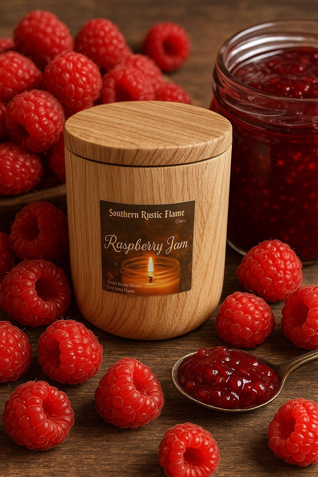 Raspberry Jam-11oz- Hand-Poured Wood Grain Ceramic Candle-Southern Rustic Flame Candle