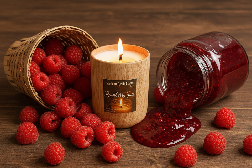 Raspberry Jam – 11oz Wood Grain Ceramic Candle – Double Cotton Wick