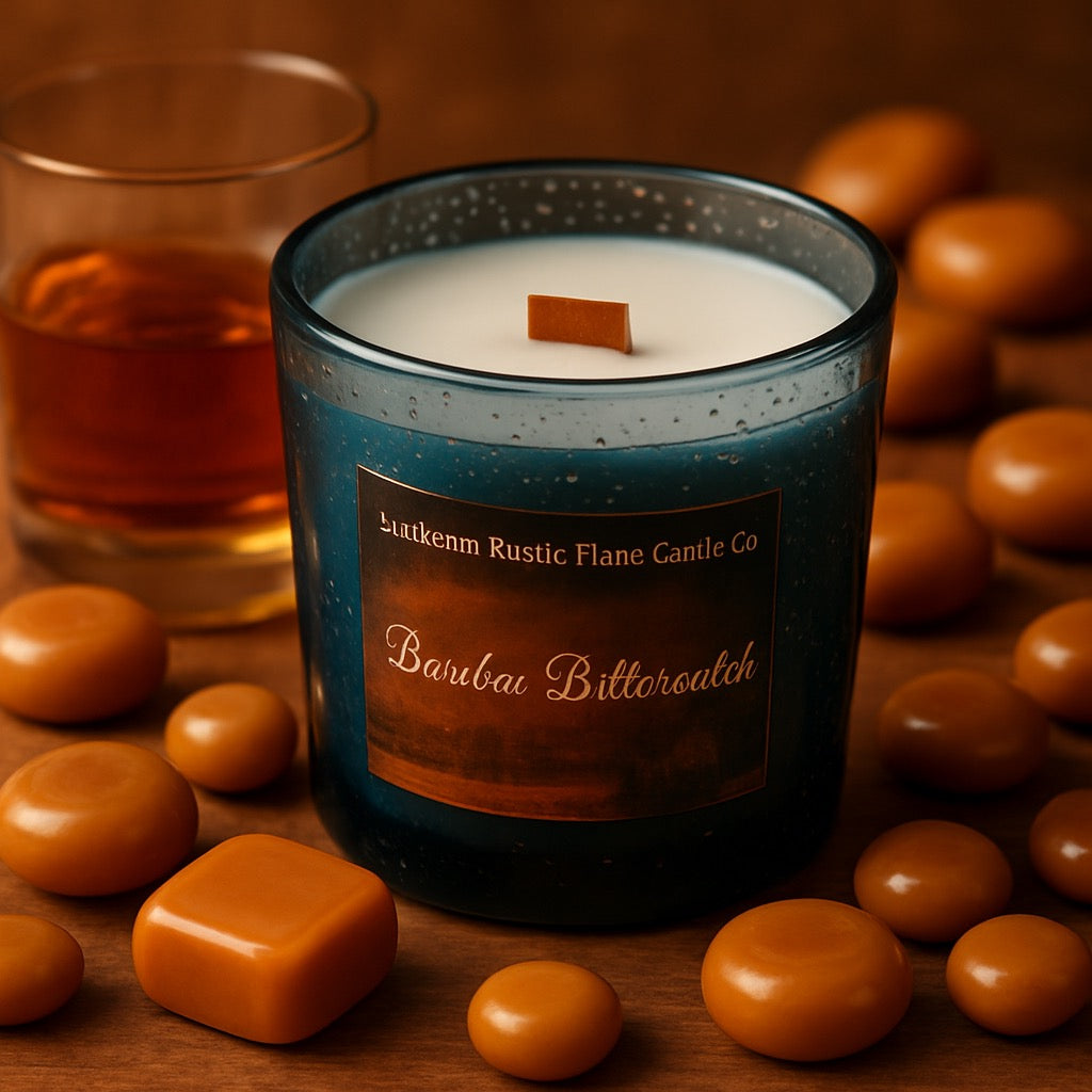 Bourbon Butterscotch-10oz-Mercury Blue-Hand-Poured Scented Candle-Southern Rustic Flame Candle