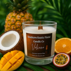 7oz Volcano Scented Candle – Mango and Tropical Breeze – Coconut Apricot Wax with Wooden Wick
