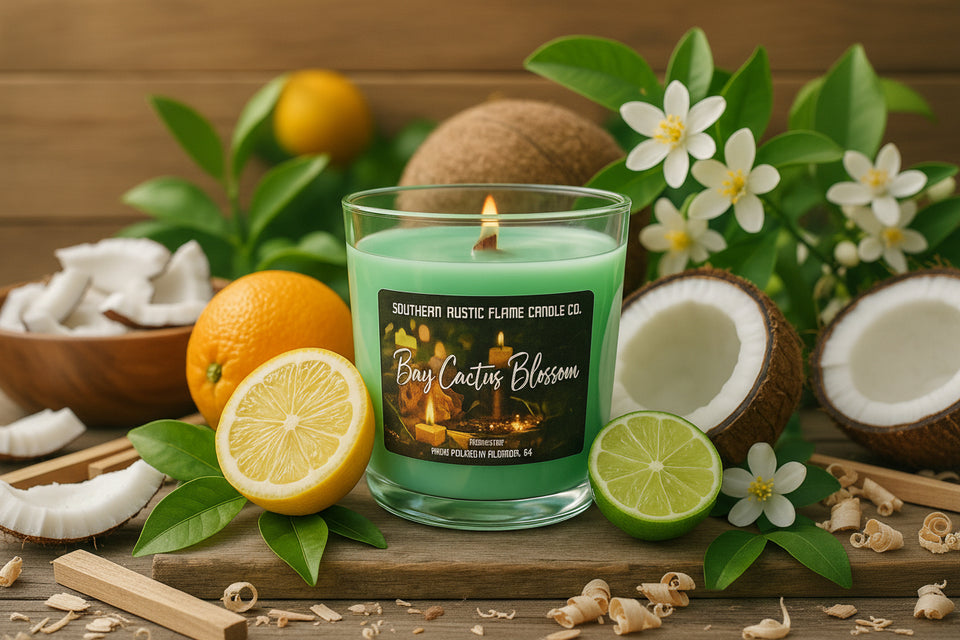 Baja Cactus Blossom – 10oz Straight Sided Glass Candle – Wooden Wick