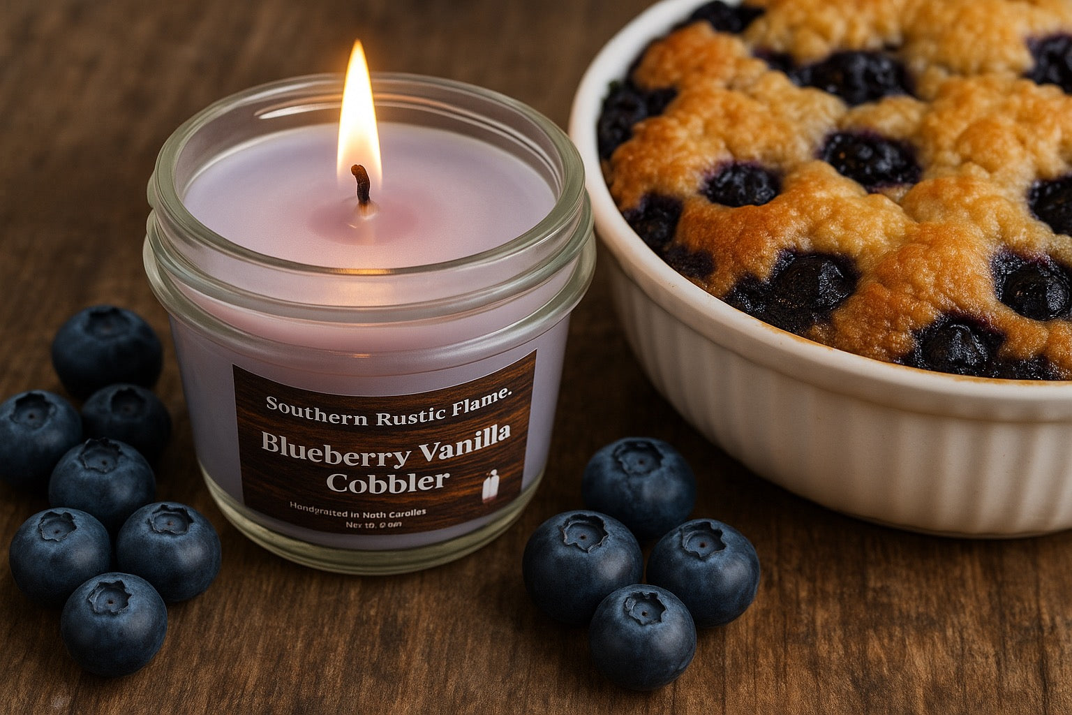 Blueberry Cobbler-8oz-Mason Jar-Hand Poured Scented Candle-Southern Rustic Flame Candle