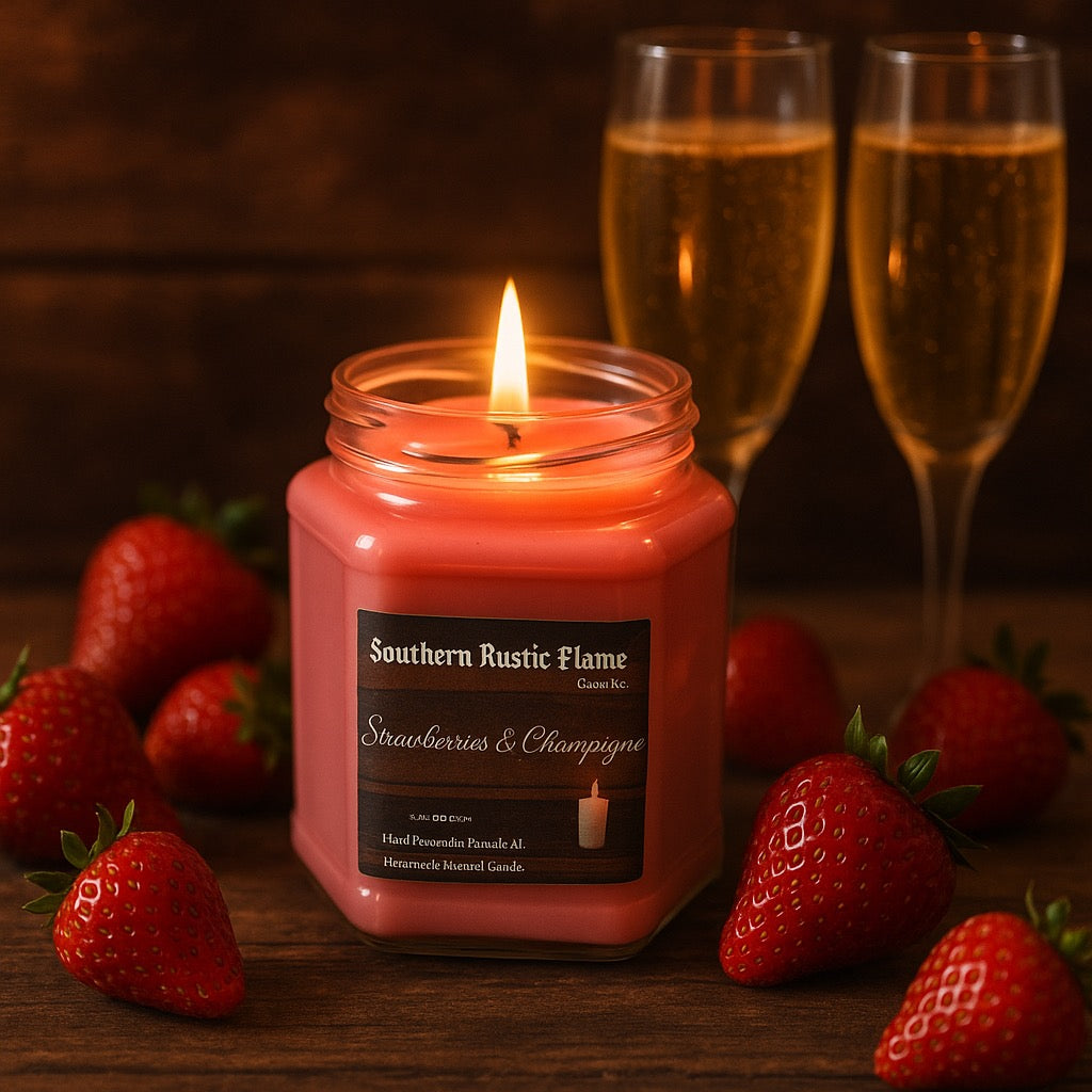 Strawberries & Champagne-9oz-Hand-Poured Scented Candle-Southern Rustic Flame Candle