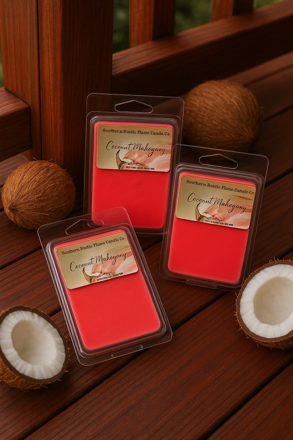 Mahogany Coconut Fragrance-Hand-Poured-Wax Melt-Southern Rustic Flame Candle