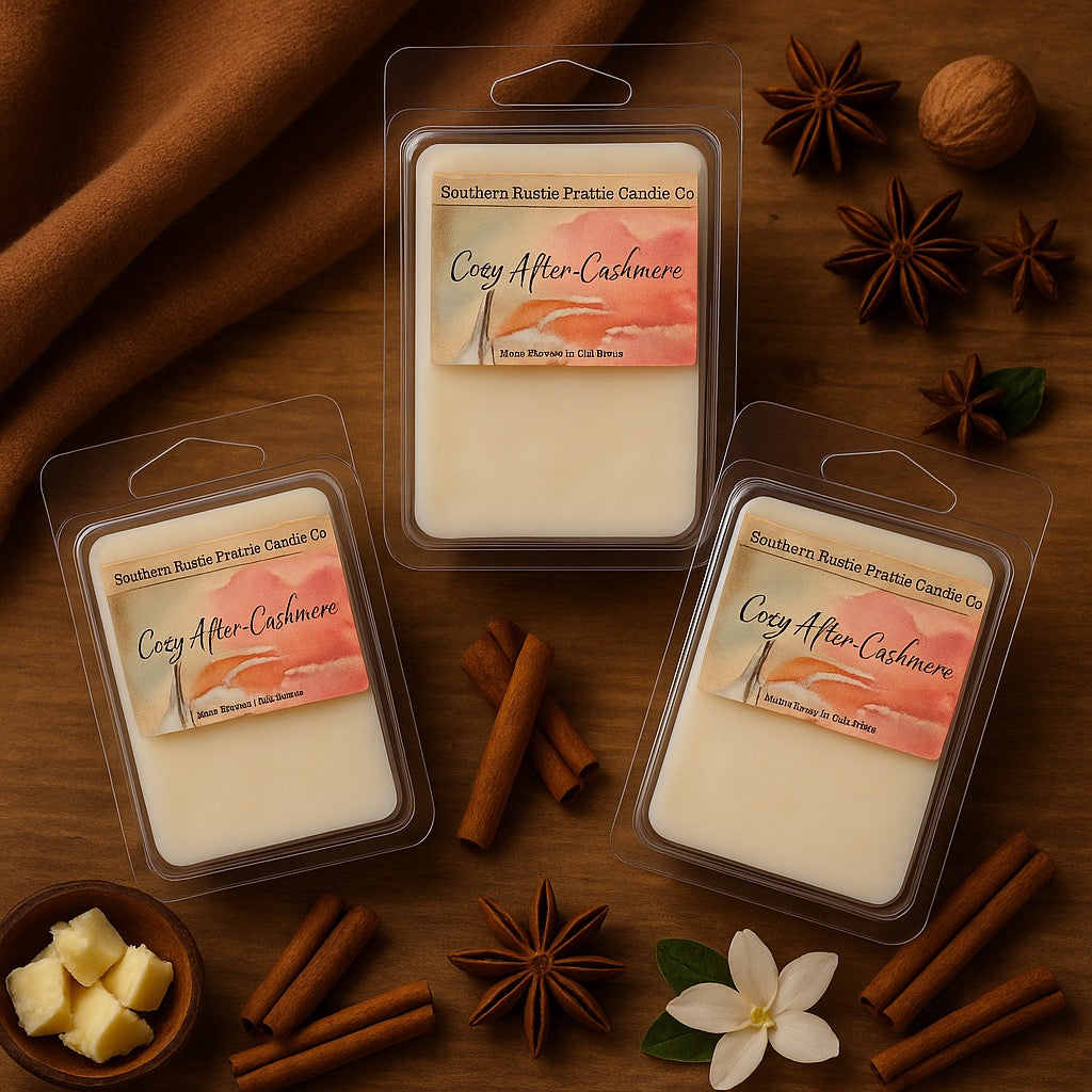 Cocoa Butter Cashmere-Hand am-Poured -Wax Melt-Southern Rustic Flame Candle