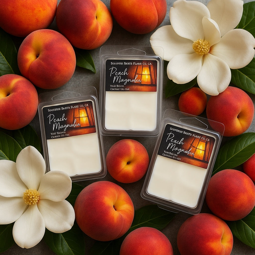 Peach Magnolia-Hand-Poured-Wax Melt-Southern Rustic Flame Candle