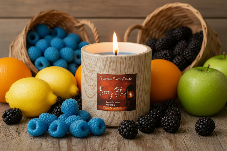 Berry Blue – 11oz Wood Grain Ceramic Candle – Wooden Wick