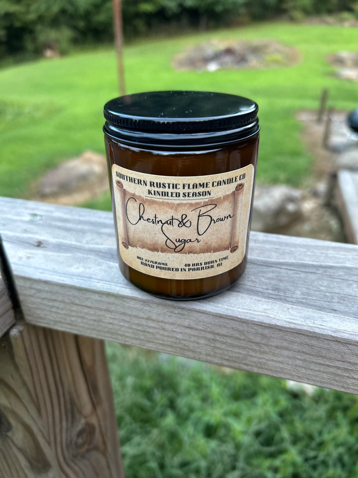 Chestnut & Brown Sugar – 8oz Amber Jar Candle – Cotton Wick