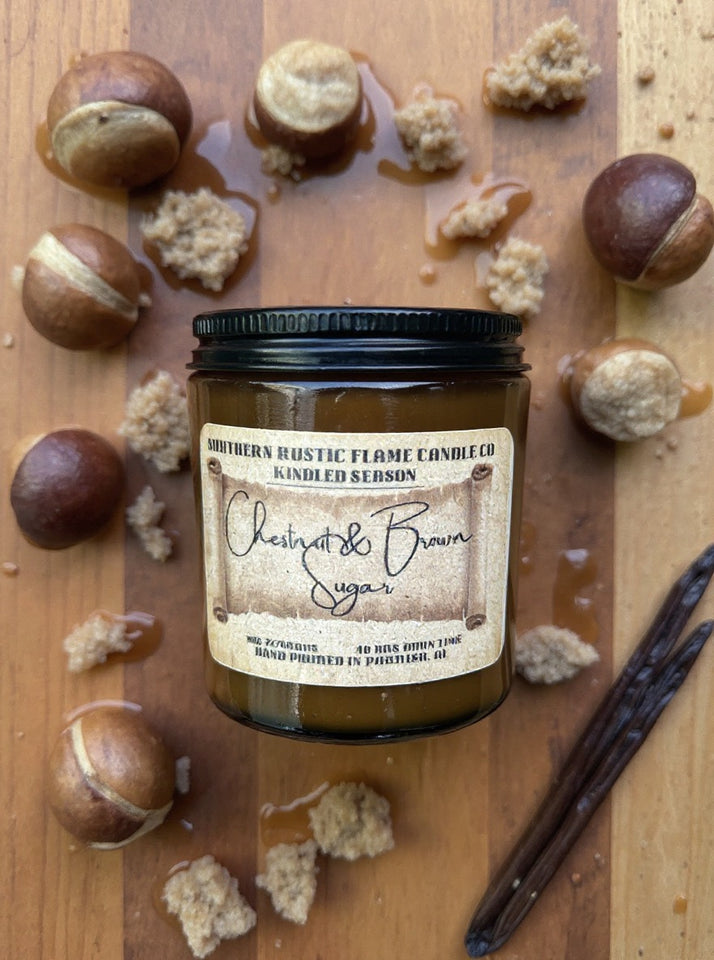 Chestnut & Brown Sugar – 8oz Amber Jar Candle – Cotton Wick