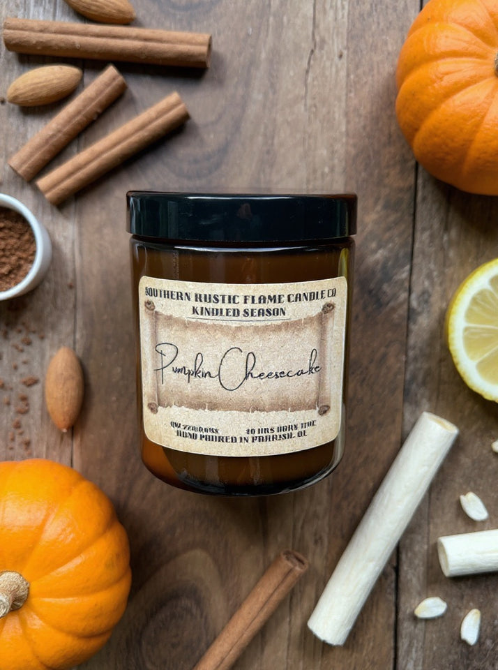 Pumpkin Cheesecake – 8oz Amber Jar Candle – Cotton Wick
