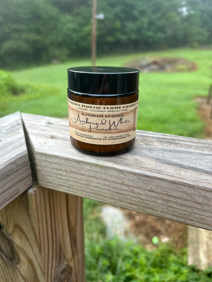 Ambered White Pumpkin – 4oz Amber Jar Candle – Wooden Wick