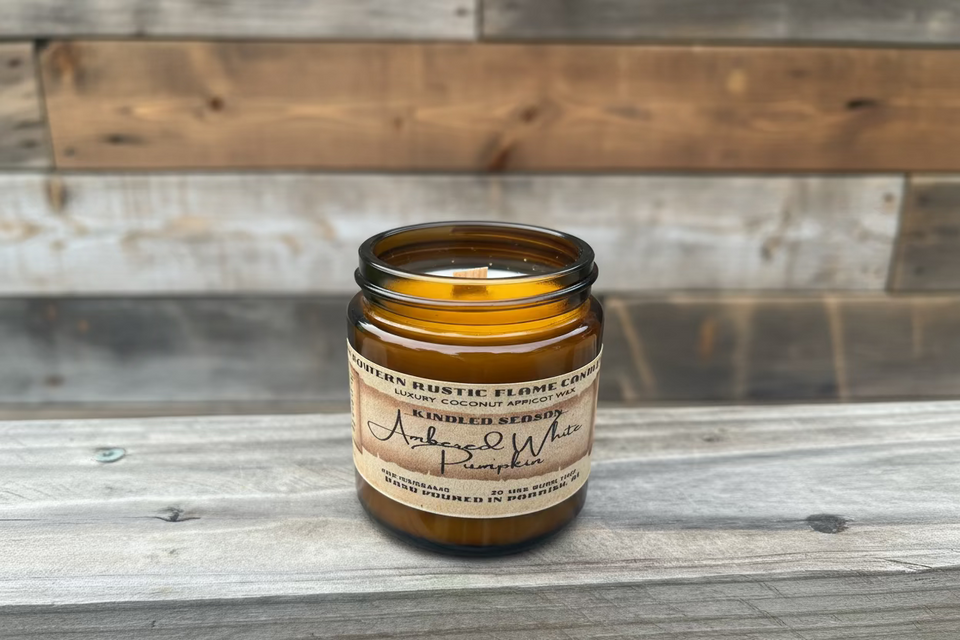 Ambered White Pumpkin – 4oz Amber Jar Candle – Wooden Wick