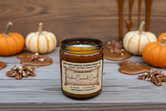 Pumpkin Caramel Crunch – 8oz Amber Jar Candle – Wooden Wick