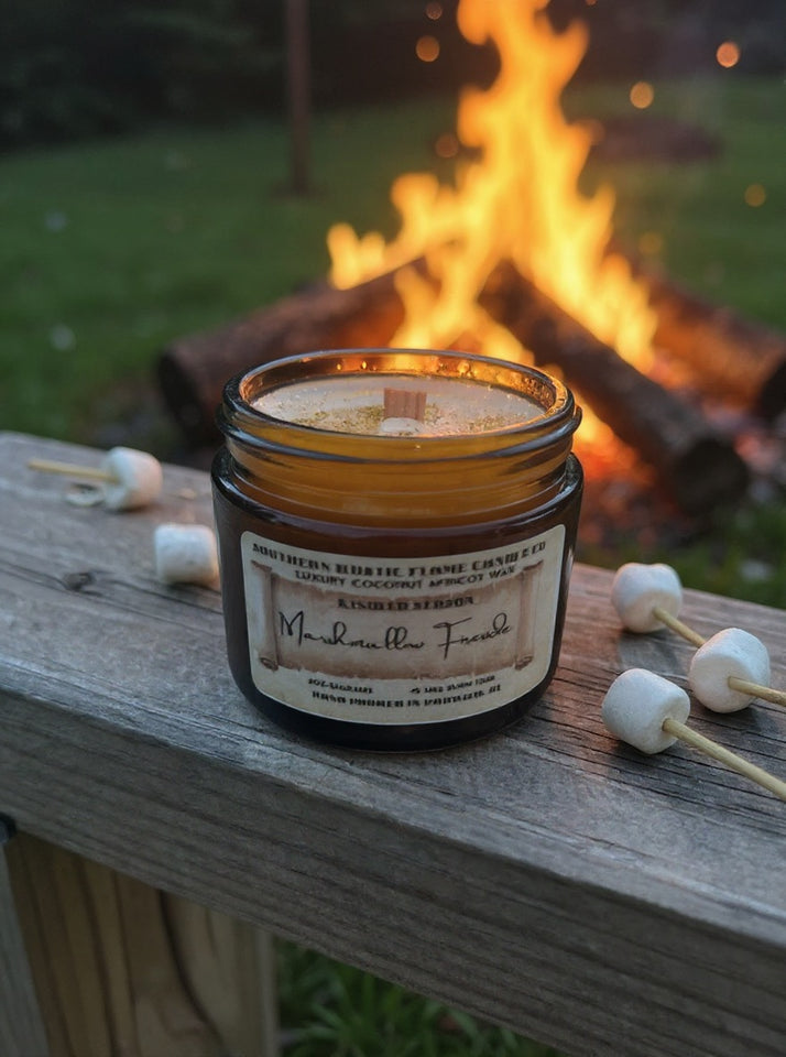 Marshmallow Fireside – 2oz Amber Jar Candle – Wooden Wick