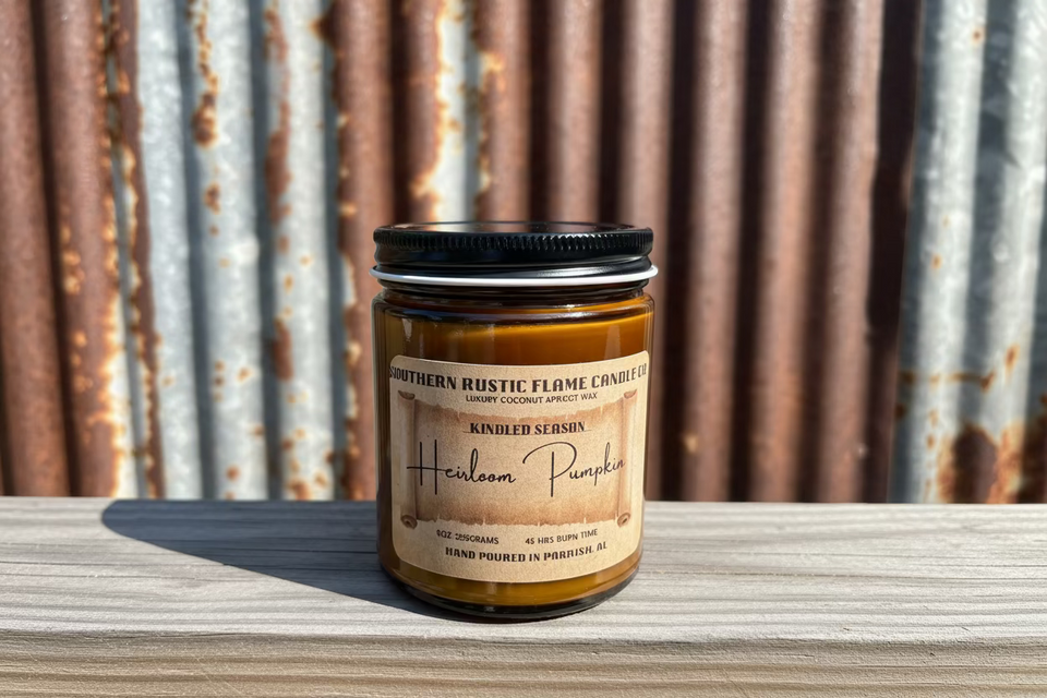 Heirloom Pumpkin 9oz Amber Jar Candle-Wood Wick-Southern Rustic Candle