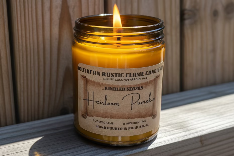 Heirloom Pumpkin 9oz Amber Jar Candle-Wood Wick-Southern Rustic Candle
