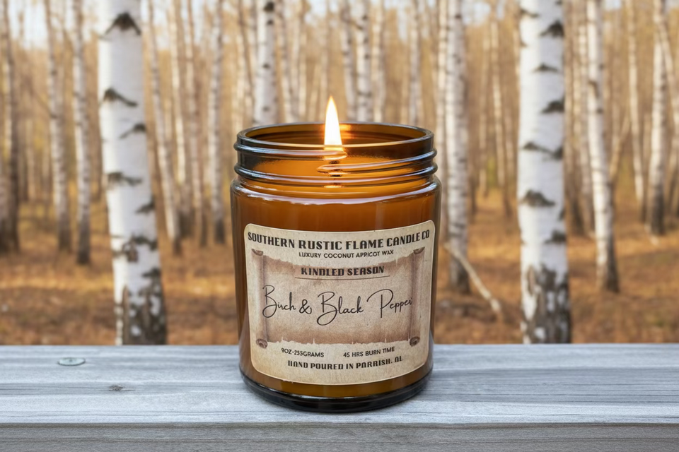 Birch & Black Pepper-9oz Hand-Poured Candle-Wood Wick- Southern Rustic Candle