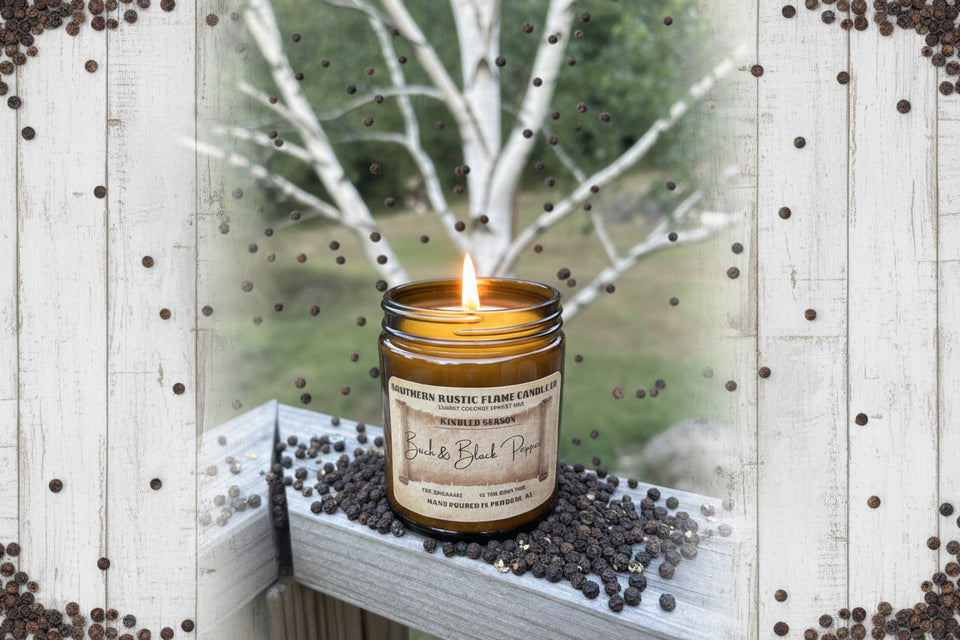 Birch & Black Pepper-9oz Hand-Poured Candle-Wood Wick- Southern Rustic Candle