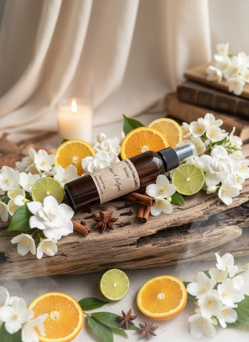 4oz-Amber & Driftwood-Hand Poured Scented-Room-Linen Spray