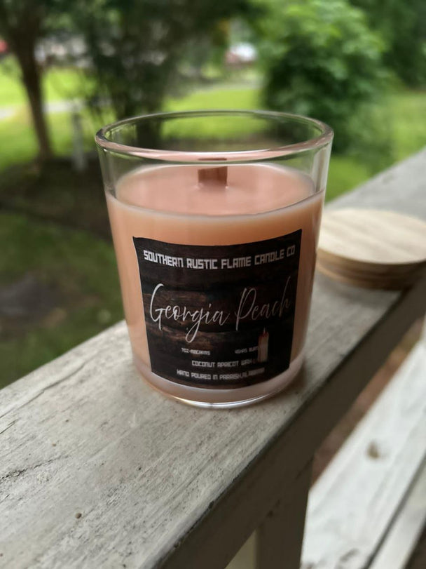 7oz Georgia Peach Candle – Sweet Ripe Peach Scent – Coconut Apricot Wax with Wooden Wic
