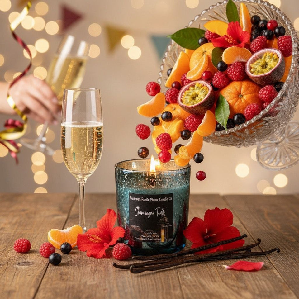 10oz-Champagne Toast Fragrance-Lake Blue Mercury Glass- Hand-Poured Scented Candle-Southern Rustic Flame Candle