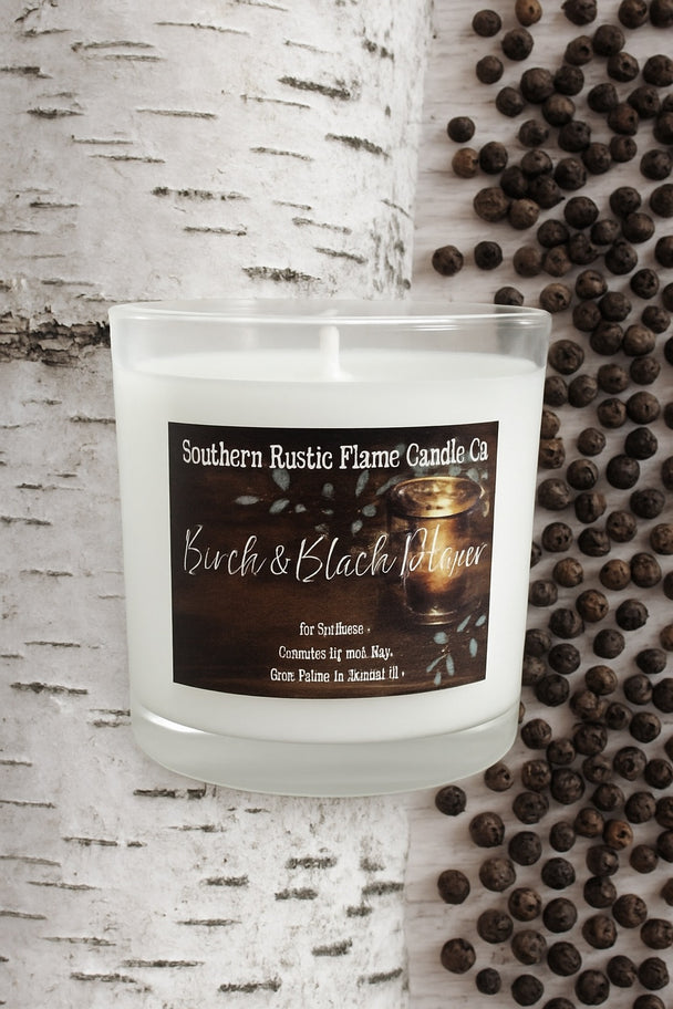 Hand-poured 10oz Candle with Sandalwood, Patchouli, and Black Pepper – Rustic Scented Jar Candle
